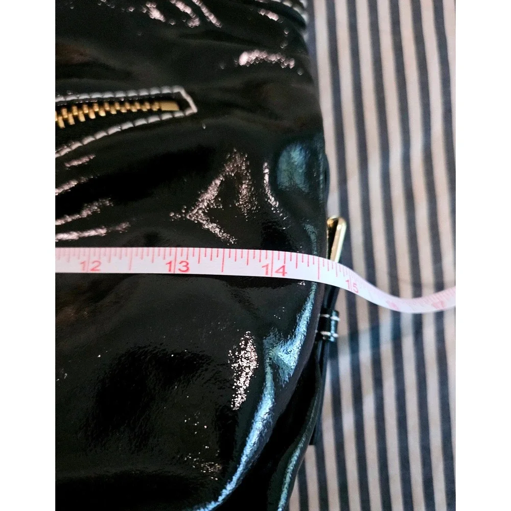 Dooney‎ & Bourke Luisa Black Patent Leather Hobo Bag White Stitching Gingham EUC